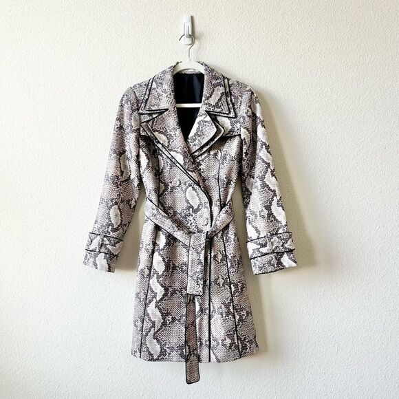 Anne Fontaine Snakeskin Patterned Belted Trench Coat in Grey Size 38 (4 US) - Picture 1 of 8